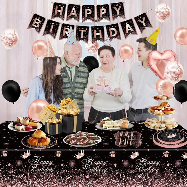 Alt view image 13 of 14 - 160Pcs Black and Rose Gold Party Decoration Rose Gold & Black Party Supplies Dinnerware Set-Plate, Napkin for Women Girl Birthday decoration