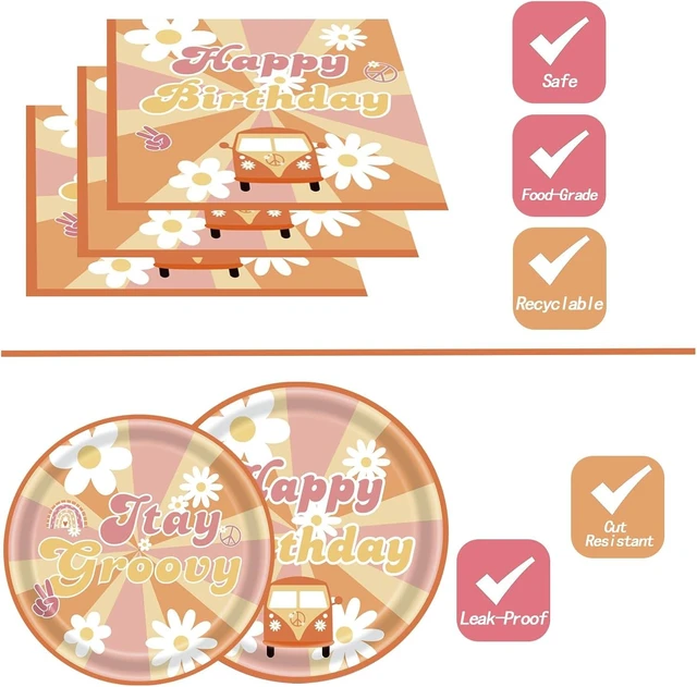 Alt view image 14 of 14 - 144Pcs Groovy Birthday Party Supplies Groovy Birthday Tableware Set Groovy Birthday Party Decorations Retro Boho Hippie Party Decorations Daisy Plates Napkins Cups Forks Knives Serve 24