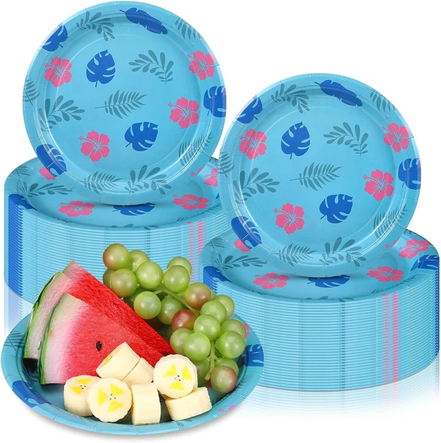 Alt view image 7 of 12 - Zhehao 50 Pcs Birthday Party Plates 9 Inch Blue Cartoon Theme Disposable Paper Plates Tropical Hawaii Party Decorations for Summer Holiday