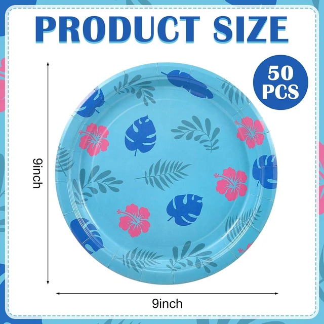 Alt view image 8 of 12 - Zhehao 50 Pcs Birthday Party Plates 9 Inch Blue Cartoon Theme Disposable Paper Plates Tropical Hawaii Party Decorations for Summer Holiday