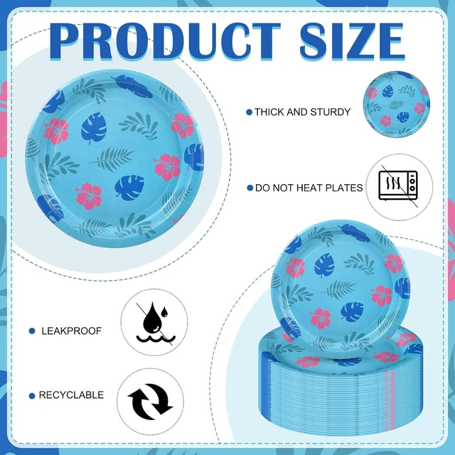 Alt view image 11 of 12 - Zhehao 50 Pcs Birthday Party Plates 9 Inch Blue Cartoon Theme Disposable Paper Plates Tropical Hawaii Party Decorations for Summer Holiday