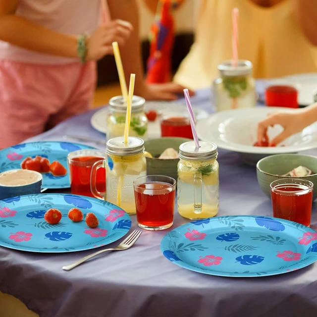 Alt view image 9 of 12 - Zhehao 50 Pcs Birthday Party Plates 9 Inch Blue Cartoon Theme Disposable Paper Plates Tropical Hawaii Party Decorations for Summer Holiday