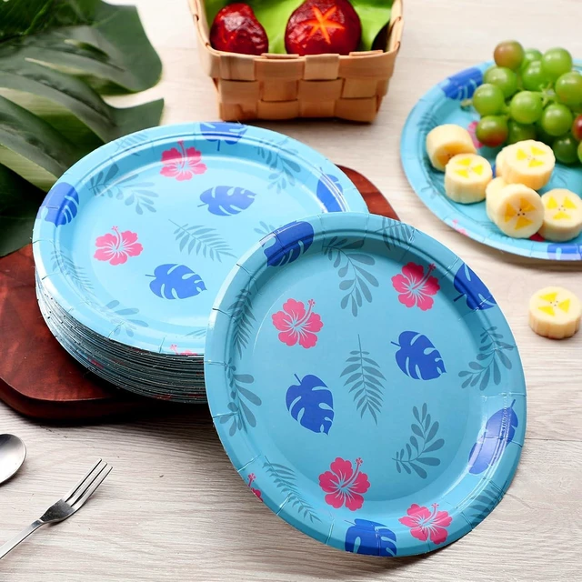 Alt view image 12 of 12 - Zhehao 50 Pcs Birthday Party Plates 9 Inch Blue Cartoon Theme Disposable Paper Plates Tropical Hawaii Party Decorations for Summer Holiday