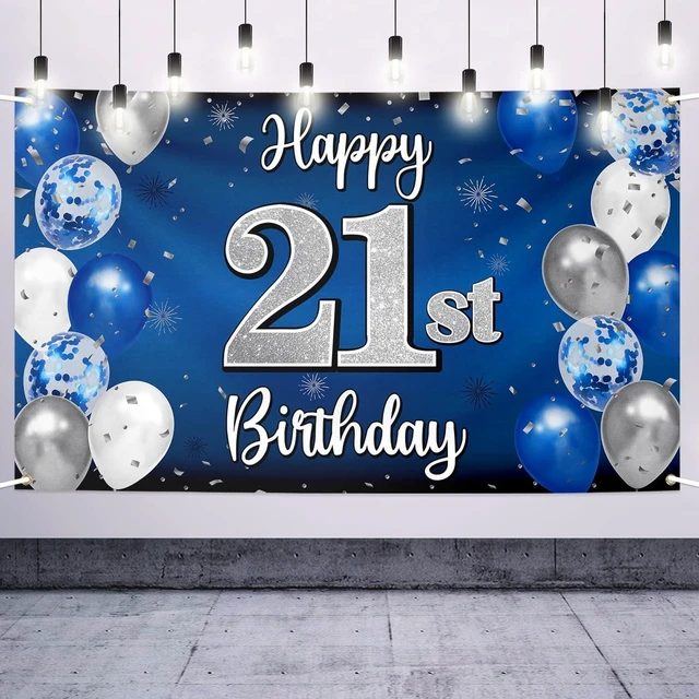 Alt view image 6 of 10 - Happy 21st Birthday Decorations,21 Blue & Silver Balloon Large Birthday Banner Backdrop Sign,21st Bday Party Supplies.