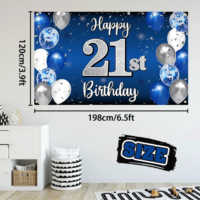 Alt view image 7 of 10 - Happy 21st Birthday Decorations,21 Blue & Silver Balloon Large Birthday Banner Backdrop Sign,21st Bday Party Supplies.