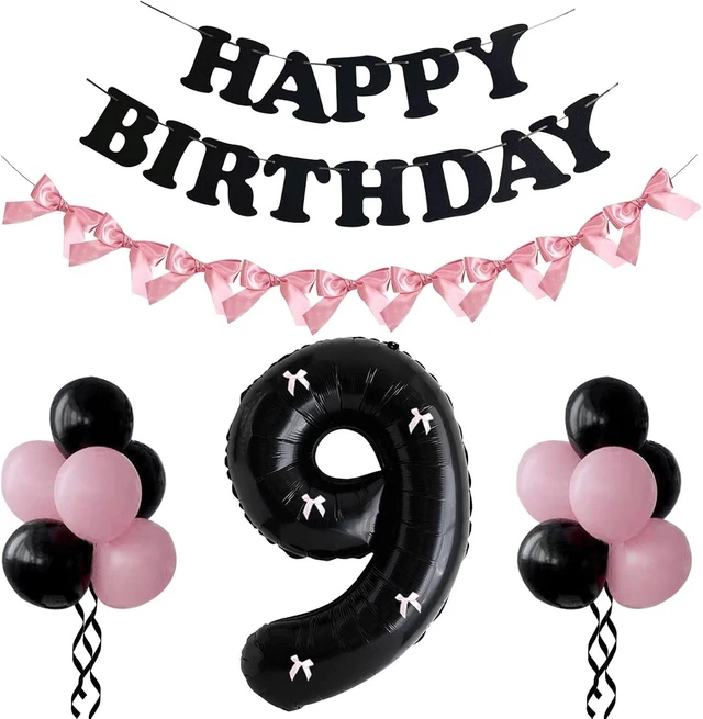 Alt view image 5 of 8 - PLAP Birthday Number Balloon Bow Black Party Supplies 32 "Birthday Number Decoration (Pink black number set 9)