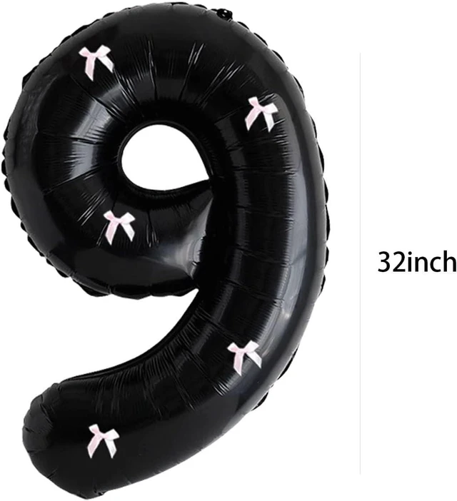 Alt view image 7 of 8 - PLAP Birthday Number Balloon Bow Black Party Supplies 32 "Birthday Number Decoration (Pink black number set 9)