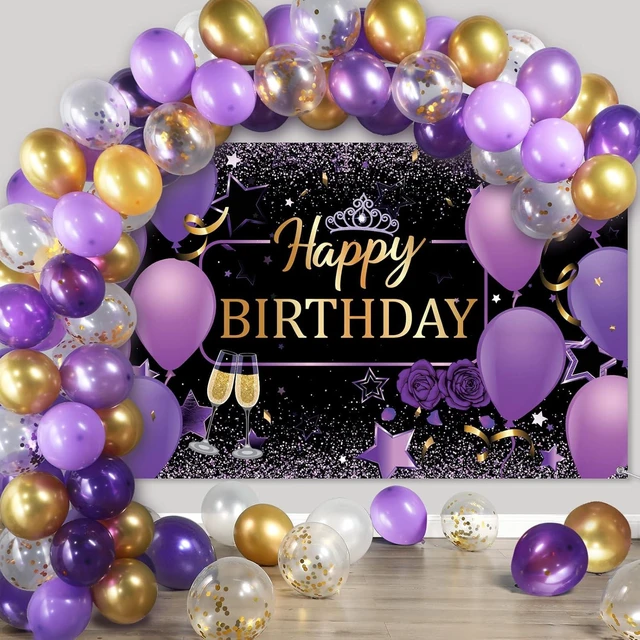 Alt view image 8 of 14 - Tatuo Purple and Gold Birthday Party Decorations Purple Gold Confetti Balloons Kit Happy Birthday Photography Backdrop for Girls Ladies Women Party Supplies Decor