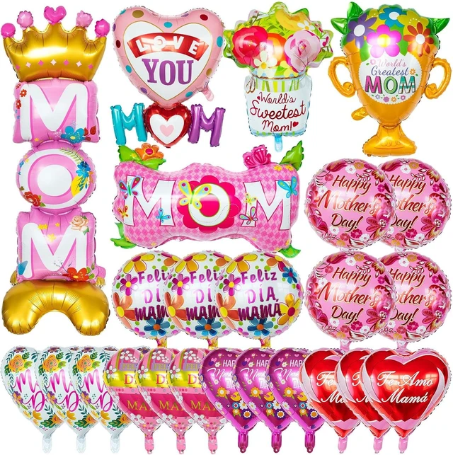 Alt view image 8 of 14 - 24 Pcs Mothers Day Balloons, Happy Mother's Day Mylar Balloon, Feliz Dia Mama Foil Balloons for Best Mom Ever Mom Party Birthday Decorations Supplies