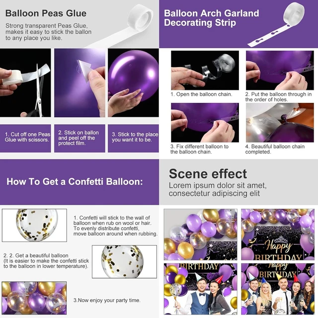 Alt view image 11 of 14 - Tatuo Purple and Gold Birthday Party Decorations Purple Gold Confetti Balloons Kit Happy Birthday Photography Backdrop for Girls Ladies Women Party Supplies Decor