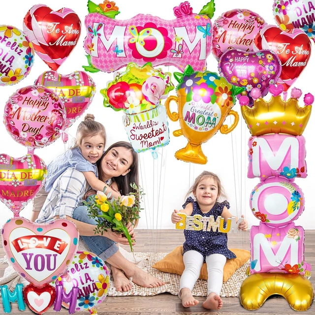 Alt view image 9 of 14 - 24 Pcs Mothers Day Balloons, Happy Mother's Day Mylar Balloon, Feliz Dia Mama Foil Balloons for Best Mom Ever Mom Party Birthday Decorations Supplies