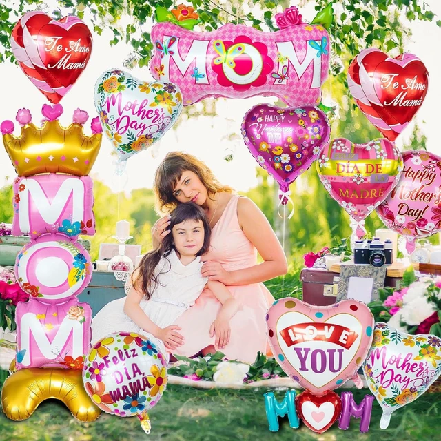 Alt view image 10 of 14 - 24 Pcs Mothers Day Balloons, Happy Mother's Day Mylar Balloon, Feliz Dia Mama Foil Balloons for Best Mom Ever Mom Party Birthday Decorations Supplies