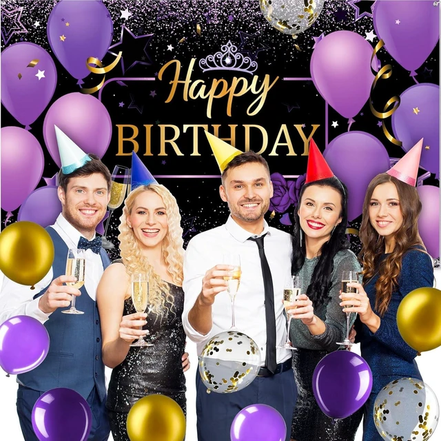 Alt view image 12 of 14 - Tatuo Purple and Gold Birthday Party Decorations Purple Gold Confetti Balloons Kit Happy Birthday Photography Backdrop for Girls Ladies Women Party Supplies Decor