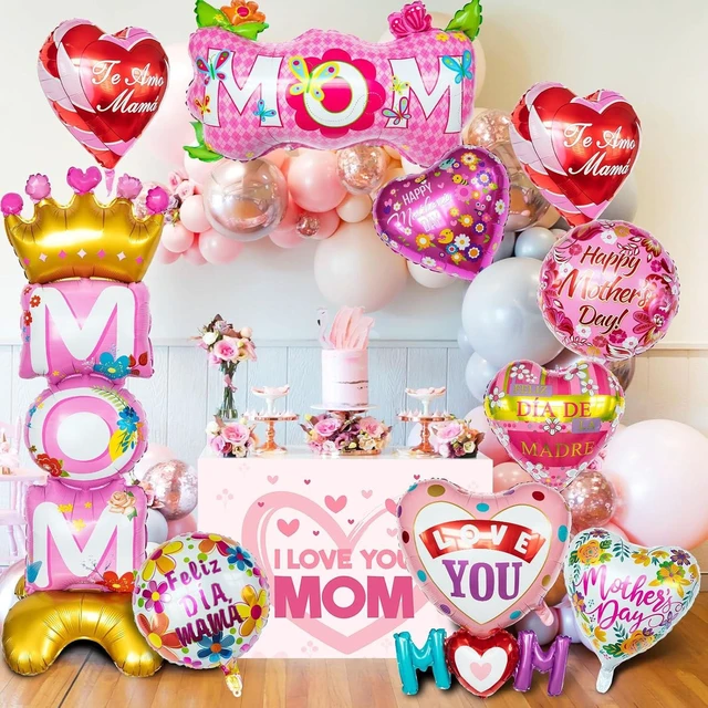 Alt view image 13 of 14 - 24 Pcs Mothers Day Balloons, Happy Mother's Day Mylar Balloon, Feliz Dia Mama Foil Balloons for Best Mom Ever Mom Party Birthday Decorations Supplies