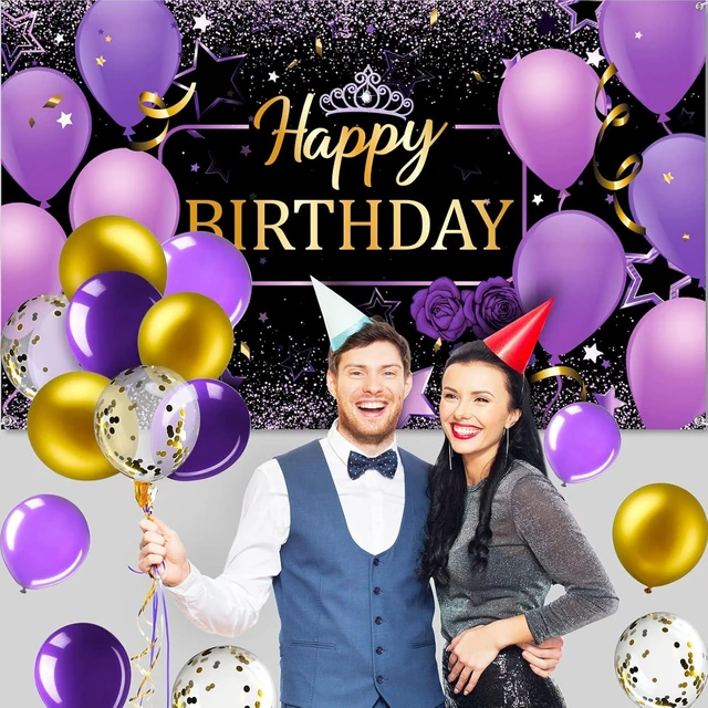 Alt view image 14 of 14 - Tatuo Purple and Gold Birthday Party Decorations Purple Gold Confetti Balloons Kit Happy Birthday Photography Backdrop for Girls Ladies Women Party Supplies Decor