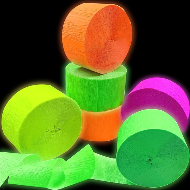 Alt view image 8 of 14 - 420feet Blacklight Party Streamer Decorations 4 Rolls Glow Crepe Paper UV Reactive Fluorescent Neon Paper Streamers Glow Party Supplies and Decorations for Wedding, Birthday, Neon Party, Fiesta Party