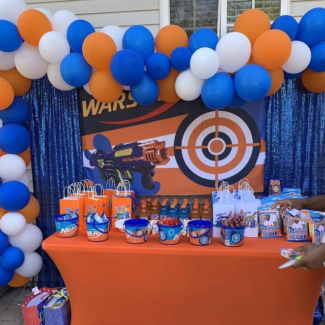 Alt view image 10 of 10 - Dart War Party Balloon Garland Kit, 113Pack Blue Orange Black Balloons, Target Sign for Kids Baby Shower Birthday Party Decorations
