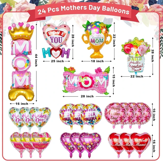 Alt view image 14 of 14 - 24 Pcs Mothers Day Balloons, Happy Mother's Day Mylar Balloon, Feliz Dia Mama Foil Balloons for Best Mom Ever Mom Party Birthday Decorations Supplies