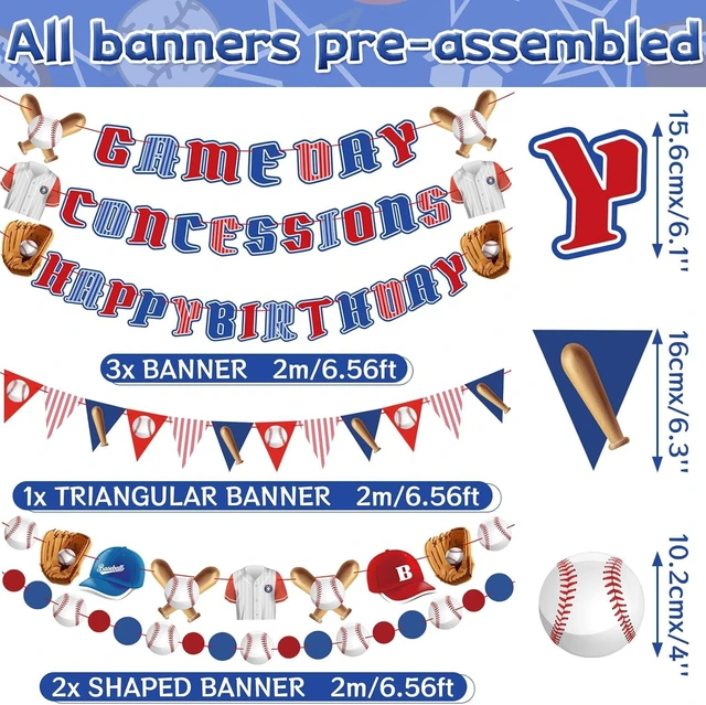 Alt view image 9 of 14 - Pre-Strung Baseball Party Decorations with Concessions and Game Day Banners, Happy Birthday Baseball Party Supplies
