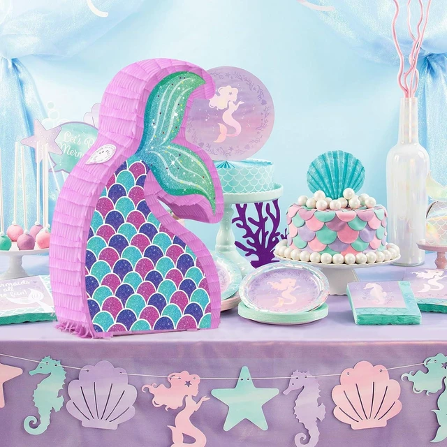 Alt view image 9 of 14 - Hooqict Mermaid Tail Pinata with Pinata Stick & Blindfold for Girls Mermaid Party Games Decorations Under the Sea Ocean Themed Birthday Party Supplies