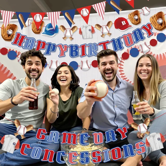 Alt view image 14 of 14 - Pre-Strung Baseball Party Decorations with Concessions and Game Day Banners, Happy Birthday Baseball Party Supplies