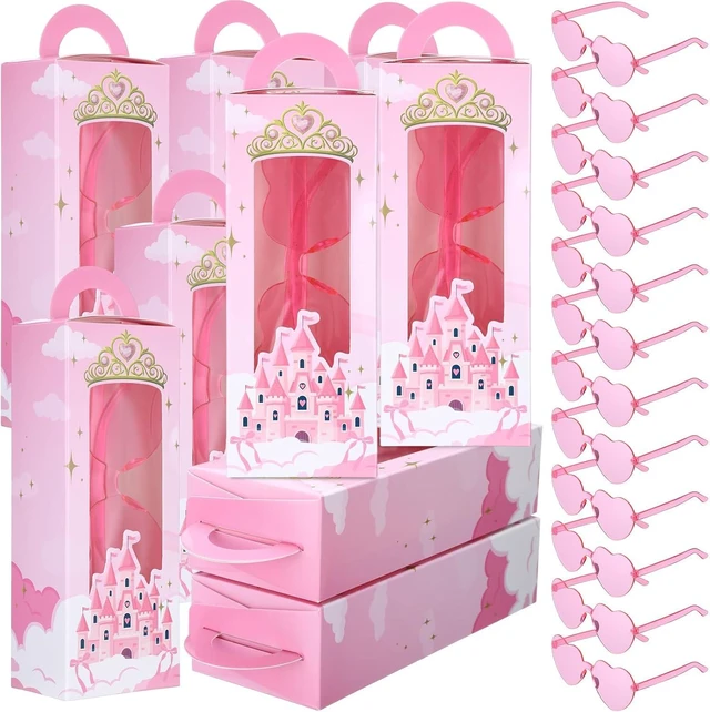 Alt view image 8 of 14 - Tellegloww 32 Pieces Princess Party Favor Set for Girls Pink Heart Sunglasses with Castle Gift Boxes Birthday Party Decorations Supplies for Kids