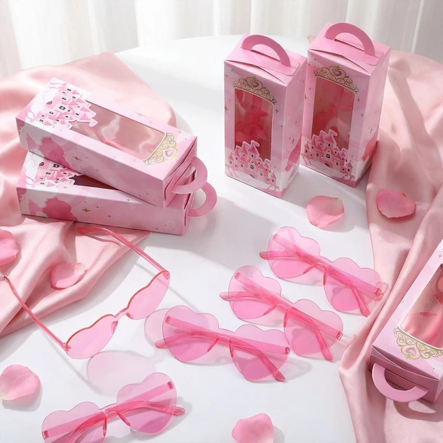 Alt view image 11 of 14 - Tellegloww 32 Pieces Princess Party Favor Set for Girls Pink Heart Sunglasses with Castle Gift Boxes Birthday Party Decorations Supplies for Kids