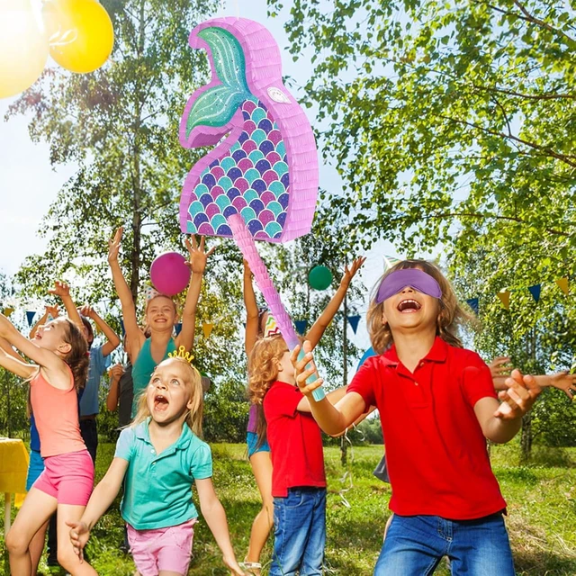 Alt view image 14 of 14 - Hooqict Mermaid Tail Pinata with Pinata Stick & Blindfold for Girls Mermaid Party Games Decorations Under the Sea Ocean Themed Birthday Party Supplies