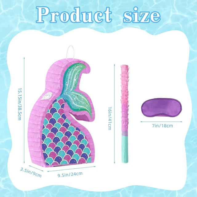 Alt view image 13 of 14 - Hooqict Mermaid Tail Pinata with Pinata Stick & Blindfold for Girls Mermaid Party Games Decorations Under the Sea Ocean Themed Birthday Party Supplies
