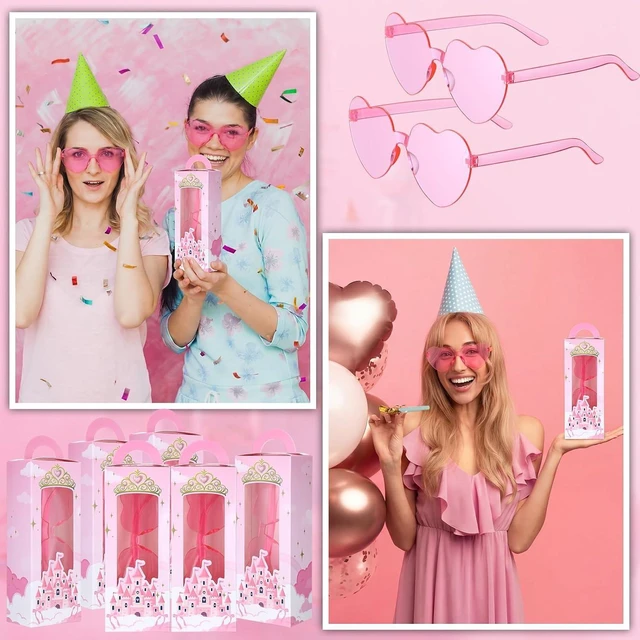 Alt view image 12 of 14 - Tellegloww 32 Pieces Princess Party Favor Set for Girls Pink Heart Sunglasses with Castle Gift Boxes Birthday Party Decorations Supplies for Kids