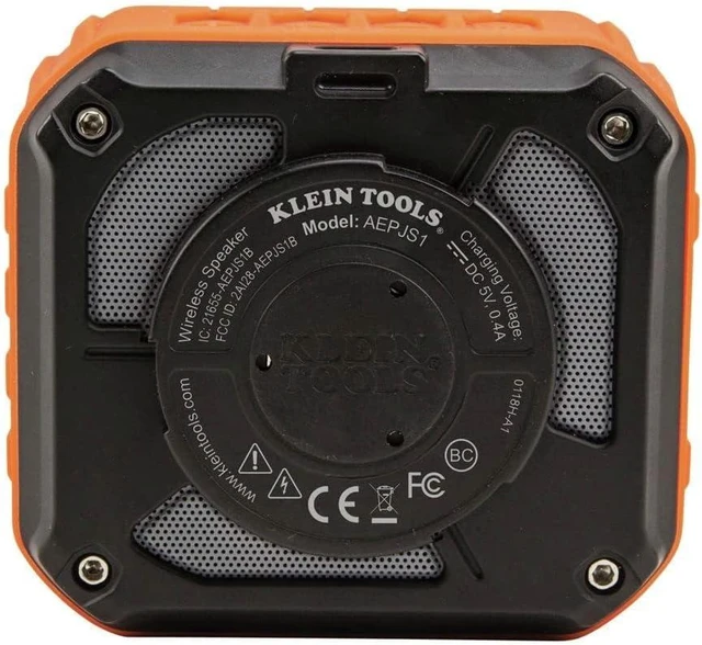 Alt view image 9 of 12 - Klein Tools AEPJS1 Bluetooth Speaker, Wireless Portable Jobsite Speaker Plays Audio and Answers Calls Hands Free, IPX5, Worksite Ready