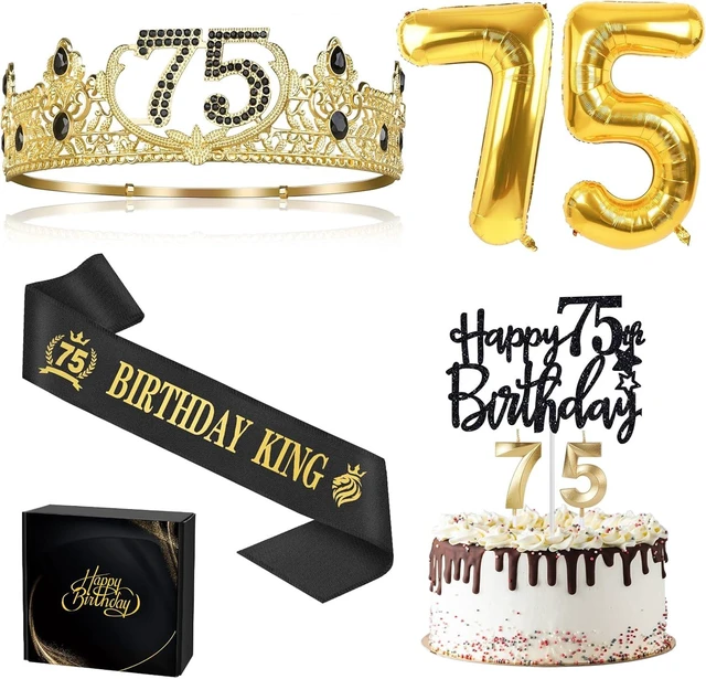 Alt view image 8 of 14 - 75th Birthday Gifts for Men, 75th Birthday Decorations for Men, Party Decor Supplies Including King Crown & Sash & Balloons & Cake Topper & Candles