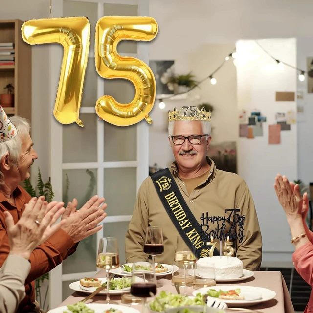 Alt view image 13 of 14 - 75th Birthday Gifts for Men, 75th Birthday Decorations for Men, Party Decor Supplies Including King Crown & Sash & Balloons & Cake Topper & Candles