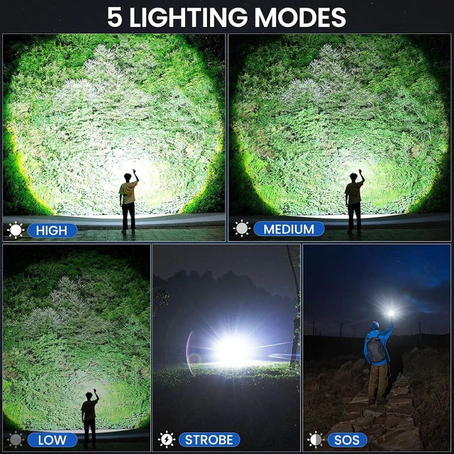 Alt view image 12 of 14 - Rechargeable Flashlights High Lumens, 99,000 Lumen Brightest Led Flashlight with 5 Modes & 15H Long Runtime, Powerful Waterproof Handheld Flash Light, Super Bright Flashlight for Home, Camping