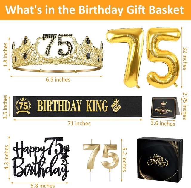 Alt view image 9 of 14 - 75th Birthday Gifts for Men, 75th Birthday Decorations for Men, Party Decor Supplies Including King Crown & Sash & Balloons & Cake Topper & Candles