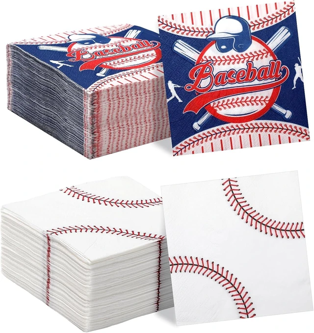 Alt view image 8 of 14 - Teenyyou 200 Pcs Baseball Napkins, Sports Themed Party Supplies, 10" Disposable Paper Baseball Dinner Guest Hand Napkins for Birthday Party Favors