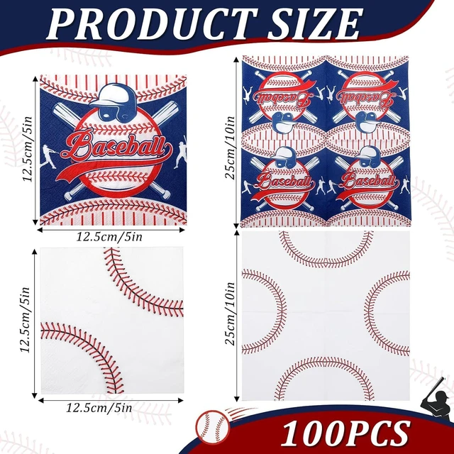 Alt view image 9 of 14 - Teenyyou 200 Pcs Baseball Napkins, Sports Themed Party Supplies, 10" Disposable Paper Baseball Dinner Guest Hand Napkins for Birthday Party Favors
