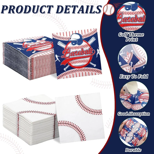 Alt view image 11 of 14 - Teenyyou 200 Pcs Baseball Napkins, Sports Themed Party Supplies, 10" Disposable Paper Baseball Dinner Guest Hand Napkins for Birthday Party Favors