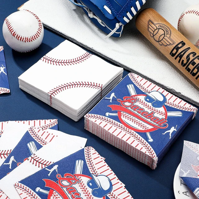 Alt view image 13 of 14 - Teenyyou 200 Pcs Baseball Napkins, Sports Themed Party Supplies, 10" Disposable Paper Baseball Dinner Guest Hand Napkins for Birthday Party Favors