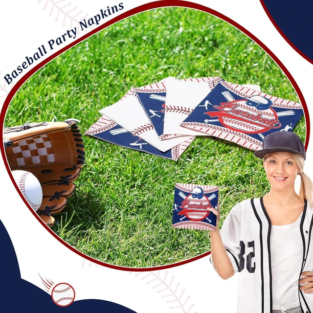 Alt view image 12 of 14 - Teenyyou 200 Pcs Baseball Napkins, Sports Themed Party Supplies, 10" Disposable Paper Baseball Dinner Guest Hand Napkins for Birthday Party Favors