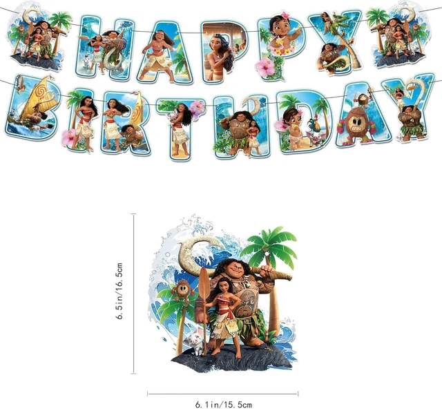 Alt view image 8 of 10 - 50Pcs Moana Birthday Party Supplies, Birthday Party Decorations Set Include Banner, Backdrop, Balloons, Hanging Swirls, Cake Cupcake Toppers, Tablecloth for Moana Party Decorations