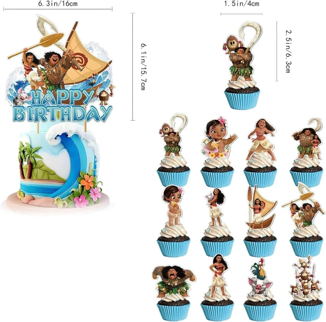 Alt view image 10 of 10 - 50Pcs Moana Birthday Party Supplies, Birthday Party Decorations Set Include Banner, Backdrop, Balloons, Hanging Swirls, Cake Cupcake Toppers, Tablecloth for Moana Party Decorations