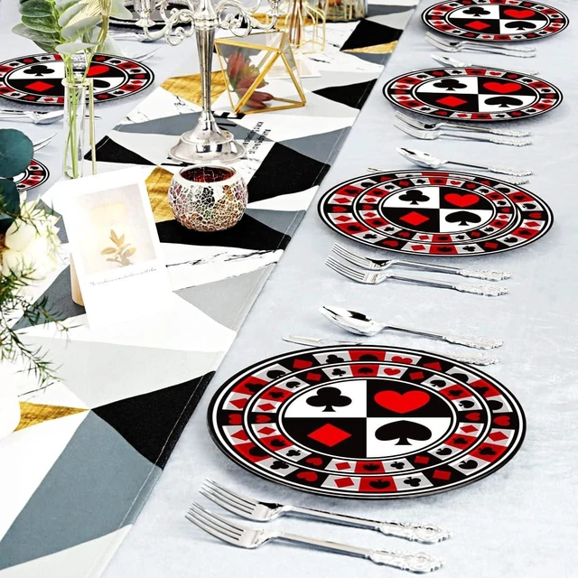 Alt view image 11 of 14 - 50Pcs Poker Party Supplies - 9" Playing Card Dinner Plates, 7" Casino Plates for Casino Night, Poker Game Theme, Birthday Party Decor