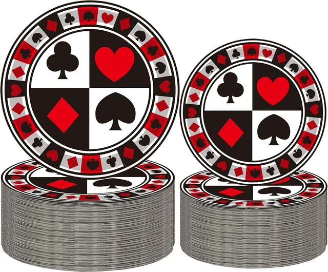 Alt view image 8 of 14 - 50Pcs Poker Party Supplies - 9" Playing Card Dinner Plates, 7" Casino Plates for Casino Night, Poker Game Theme, Birthday Party Decor