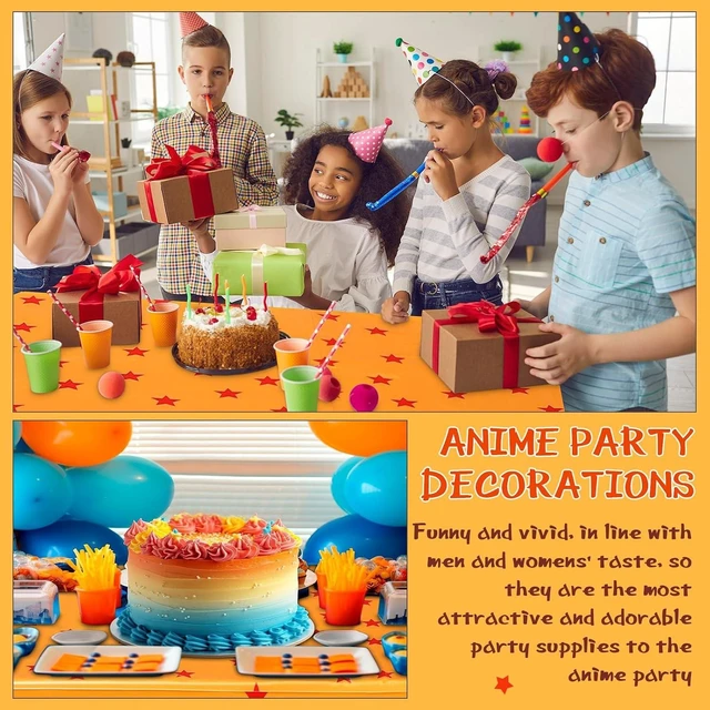 Alt view image 11 of 12 - Oudain 5 Pcs Anime Theme Tablecloth Yellow and Red Stars Print Table Cover Set 108 x 54 Inches Party Decor Supplies Birthday Themed Party Decoration