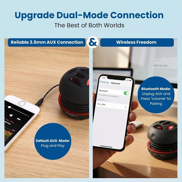 Alt view image 9 of 14 - AYL Mini Speaker System, Portable Plug-in Speaker with 3.5mm Aux Input & 3.5 mm Jack, External Audio for Laptop, MP3, iPhone Small Wireless Bluetooth Speaker with Built-in Mic (Black)