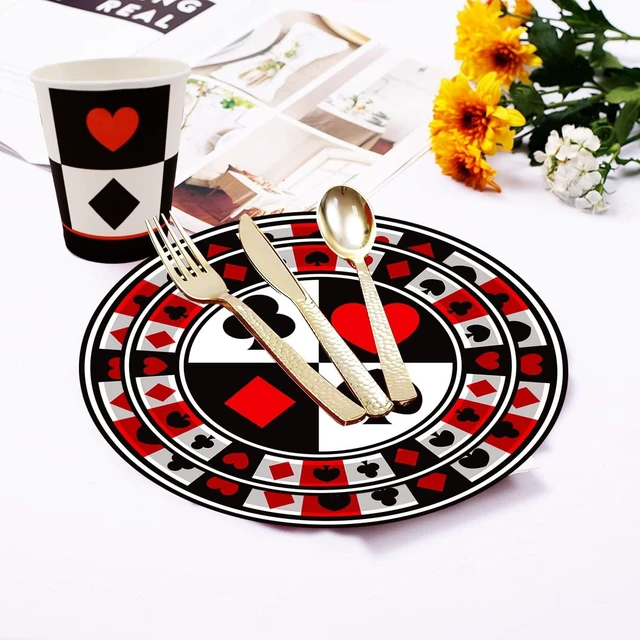 Alt view image 12 of 14 - 50Pcs Poker Party Supplies - 9" Playing Card Dinner Plates, 7" Casino Plates for Casino Night, Poker Game Theme, Birthday Party Decor
