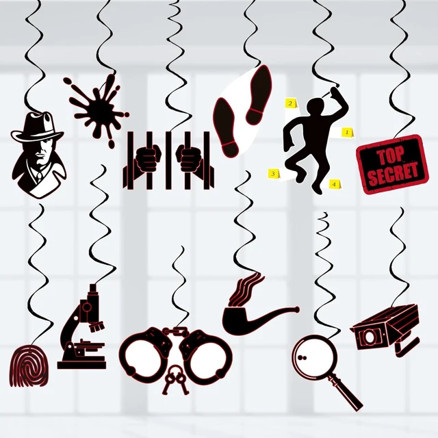 Alt view image 6 of 10 - Detective Party Decoration Top Secret Spy Party Decor Supplies Murder Mystery Hanging Swirls Party Streamers Decorations 24pcs Birthday Party Decor Banner, Assembled and Ready to Use
