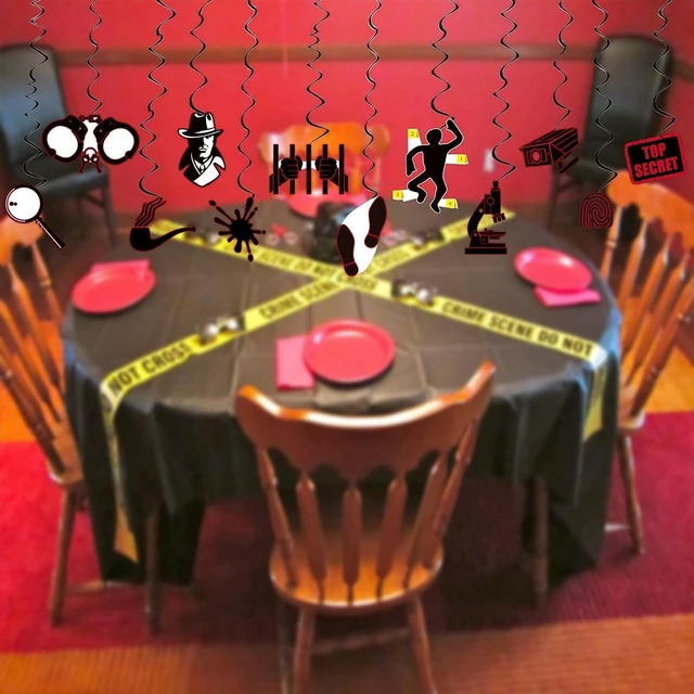 Alt view image 8 of 10 - Detective Party Decoration Top Secret Spy Party Decor Supplies Murder Mystery Hanging Swirls Party Streamers Decorations 24pcs Birthday Party Decor Banner, Assembled and Ready to Use