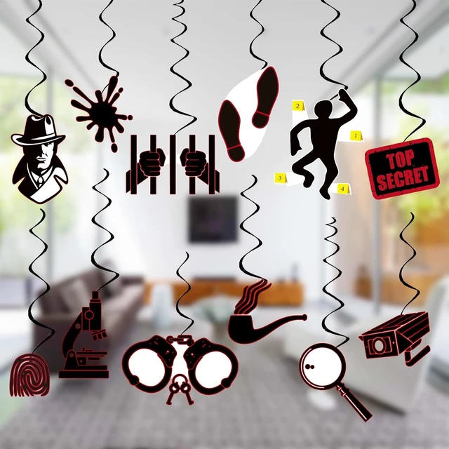 Alt view image 7 of 10 - Detective Party Decoration Top Secret Spy Party Decor Supplies Murder Mystery Hanging Swirls Party Streamers Decorations 24pcs Birthday Party Decor Banner, Assembled and Ready to Use